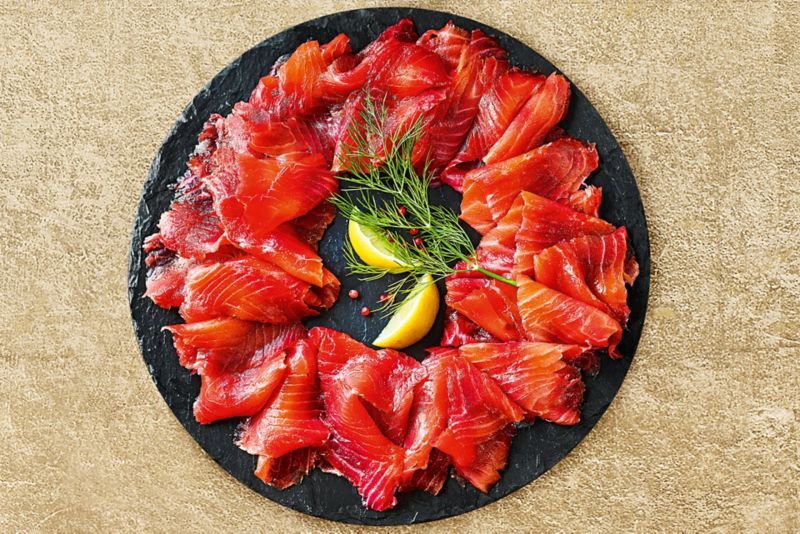 Twice-smoked Scottish Lochmuir™ salmon marinated with beetroot from Marks and Spencer