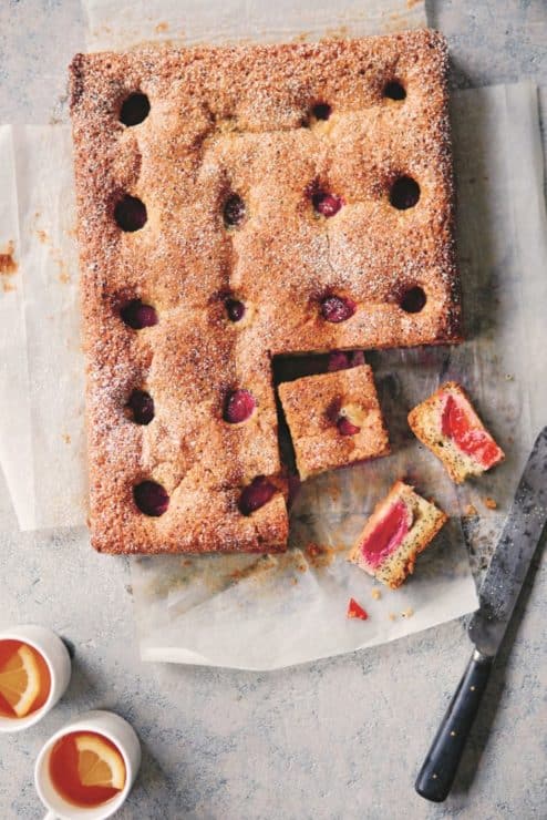 Plum and poppy seed tray bake from Wild Honey & Rye by Ren Behan Photography by Yuki Sugiura for Pavilion Books