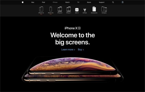 screenshot of Apple website showing good use of whitespace