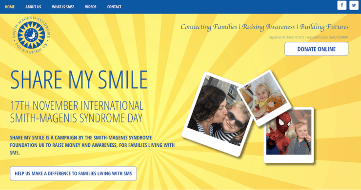 Share My Smile campaign microsite with Donate Online button in top, right-hand corner.