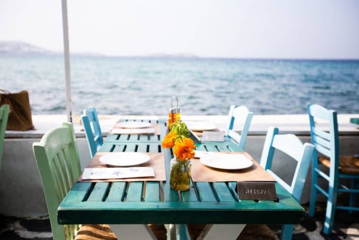 restaurant table with sea view