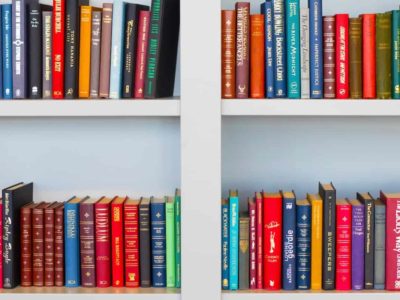 Books on a white shelf