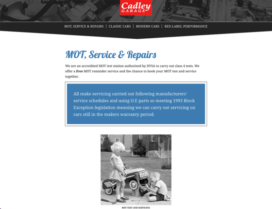 Cadley Garage MOT page