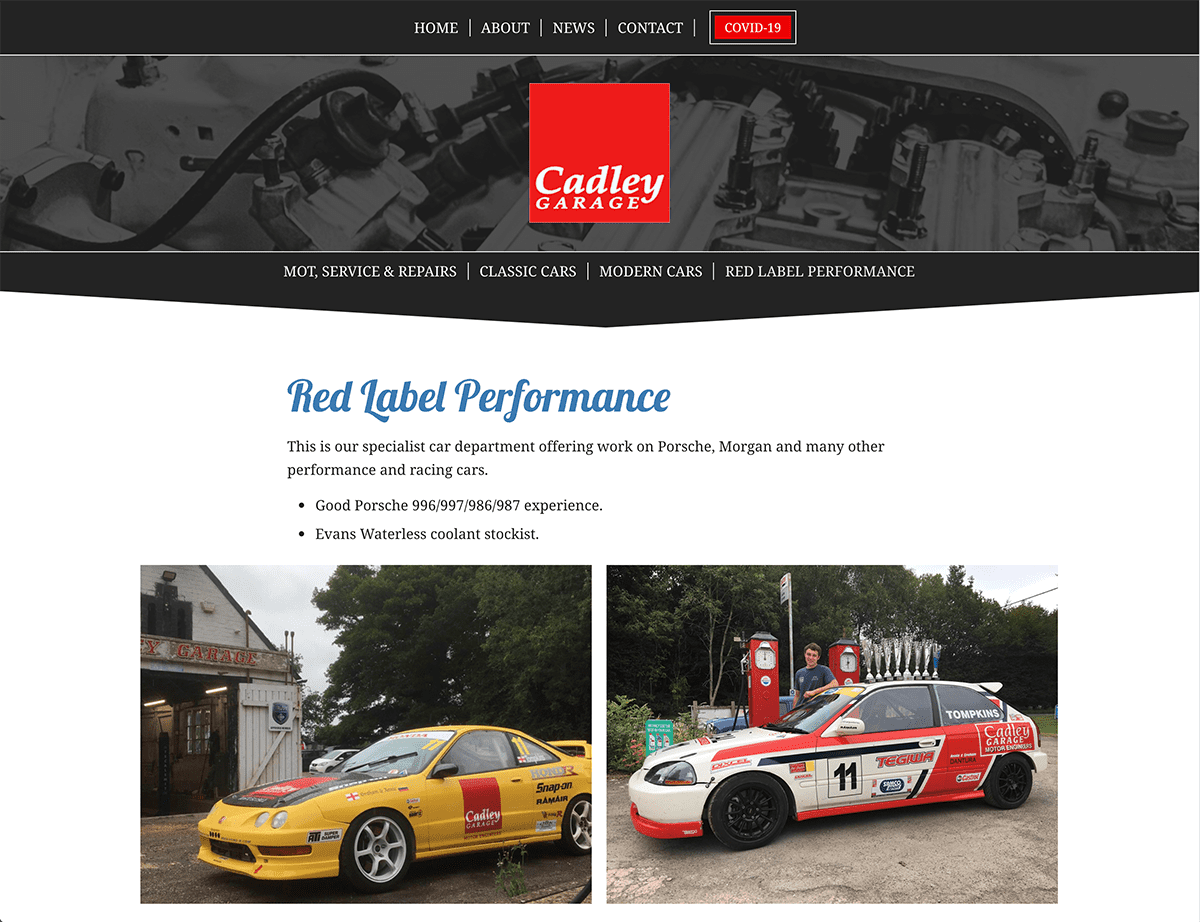 Cadley Garage performance cars page