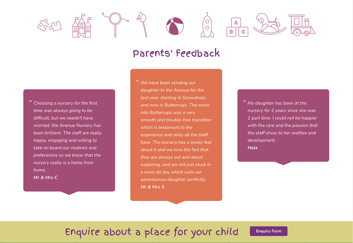 Avenue Nursery parents feedback section