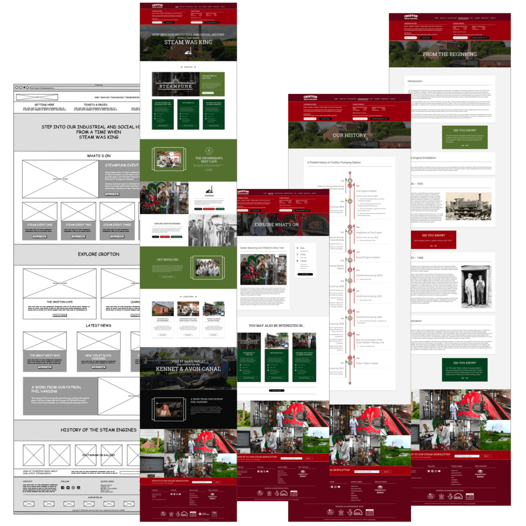 Crofton Beam Engines website wireframes and designs