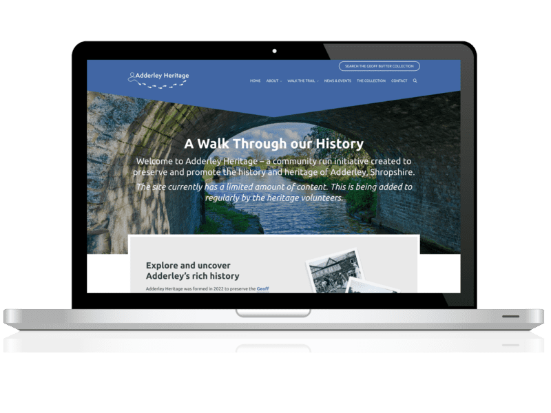 Adderley Heritage Trail website on laptop