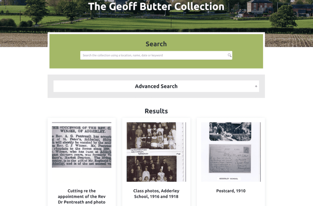 Results screenshot for archive collection on Adderley Heritage Trail